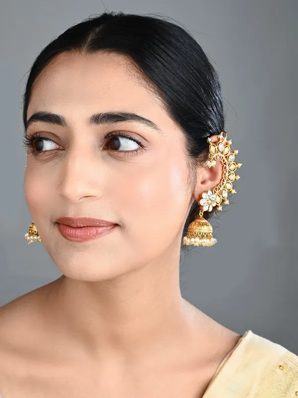 Gold-Tone_Floral_Jhumka_Ear_Cuff_Earrings