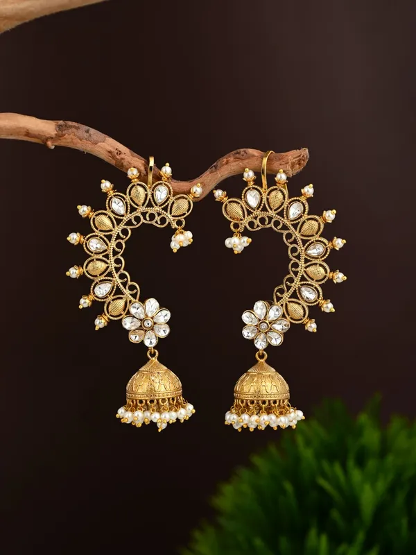 Gold-Tone_Floral_Jhumka_Ear_Cuff_Earrings