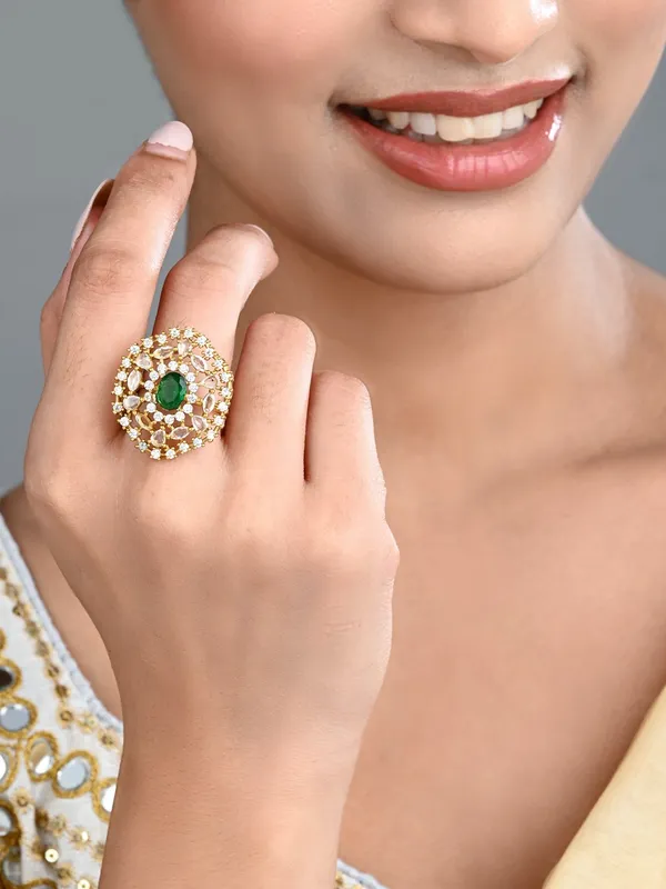 Emerald_Green_Stone_&_Crystal_Floral_Ring