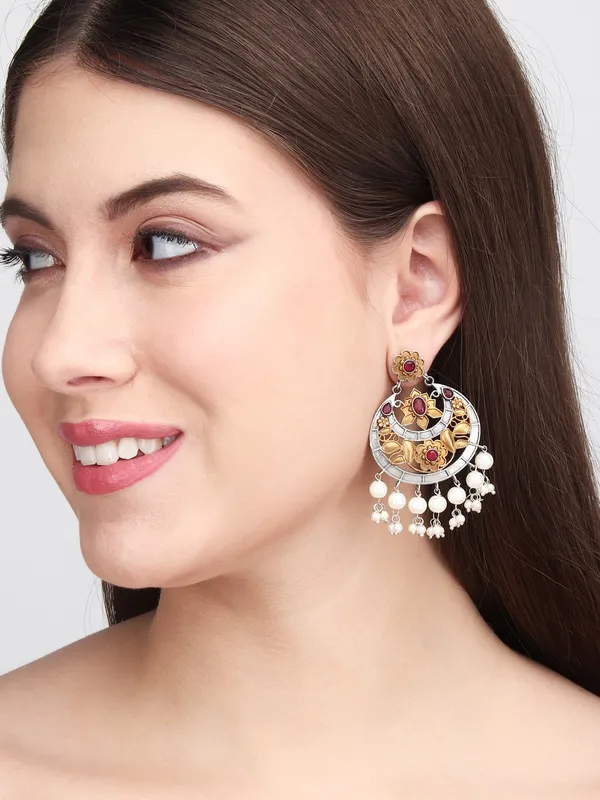 Antique_Dual-Tone_Ruby_Pearl_Chandbali_Earrings