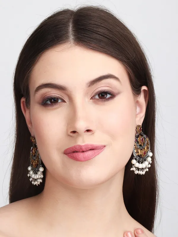 Antique_Dual-Tone_Ruby_Pearl_Chandbali_Earrings