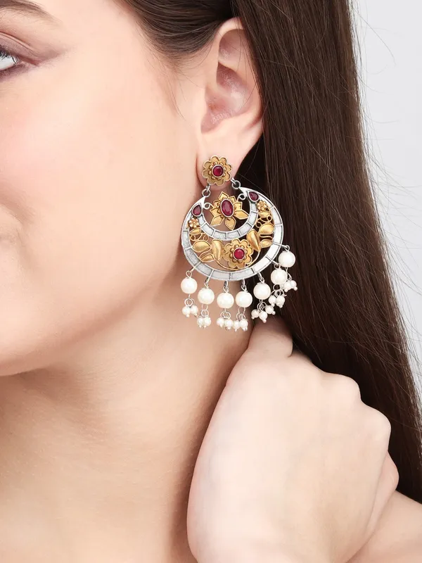 Antique_Dual-Tone_Ruby_Pearl_Chandbali_Earrings