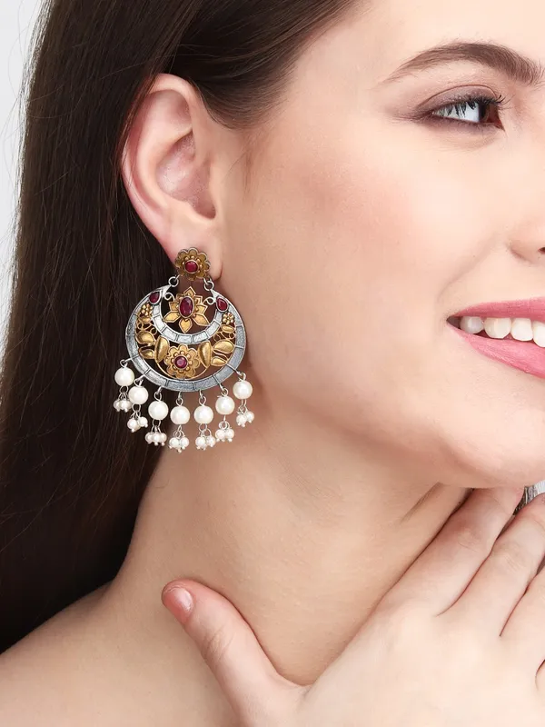 Antique_Dual-Tone_Ruby_Pearl_Chandbali_Earrings