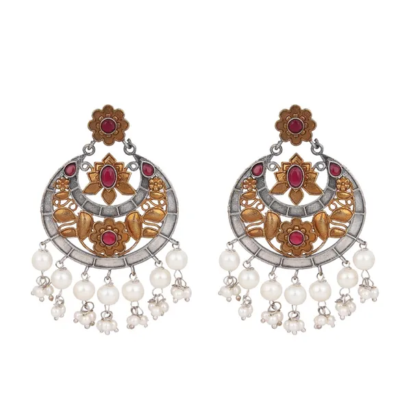 Antique_Dual-Tone_Ruby_Pearl_Chandbali_Earrings