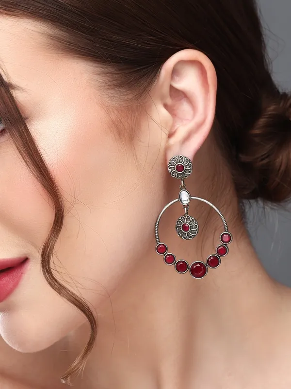 Oxidised_Silver_Red_Stone_Hoop_Earrings