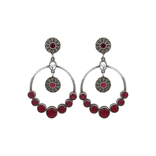 Oxidised_Silver_Red_Stone_Hoop_Earrings