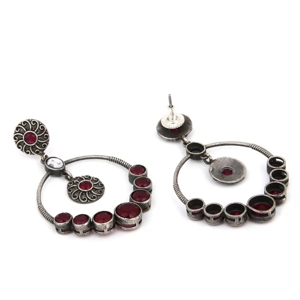 Oxidised_Silver_Red_Stone_Hoop_Earrings