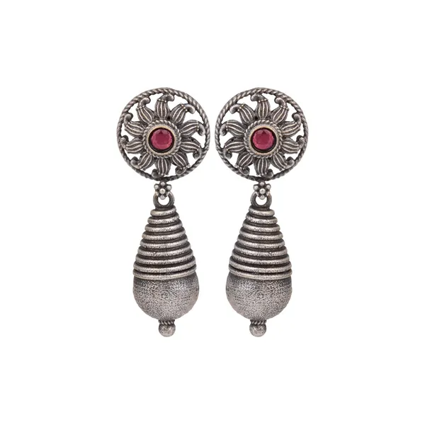Oxidized_Sun_Motif_Ruby_Drop_Earrings