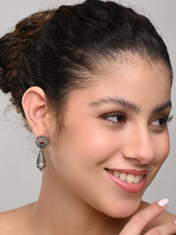 Oxidized_Sun_Motif_Ruby_Drop_Earrings