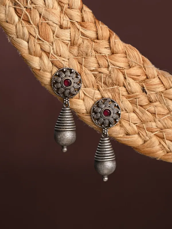 Oxidized_Sun_Motif_Ruby_Drop_Earrings