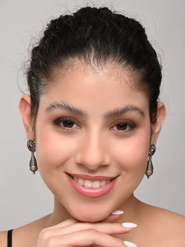 Oxidized_Sun_Motif_Ruby_Drop_Earrings