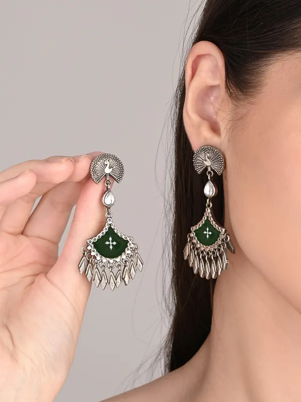 Silver_Oxidised_finish_hand_painted_drop_earring