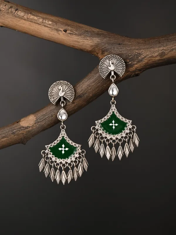 Silver_Oxidised_finish_hand_painted_drop_earring