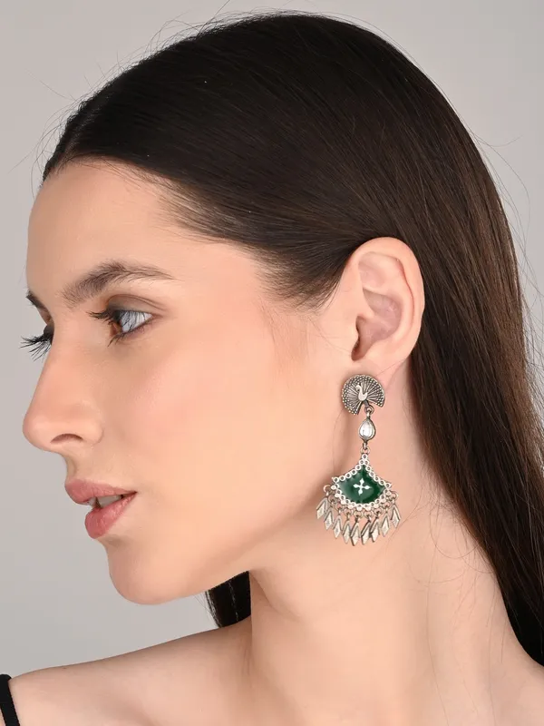Silver_Oxidised_finish_hand_painted_drop_earring