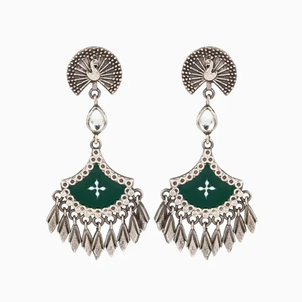 Silver_Oxidised_finish_hand_painted_drop_earring