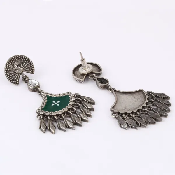 Silver_Oxidised_finish_hand_painted_drop_earring