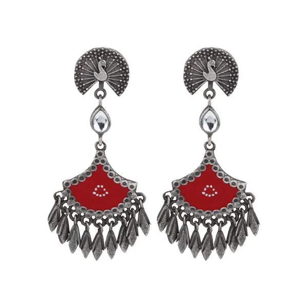 Silver_Oxidised_finish_hand_painted_drop_earring