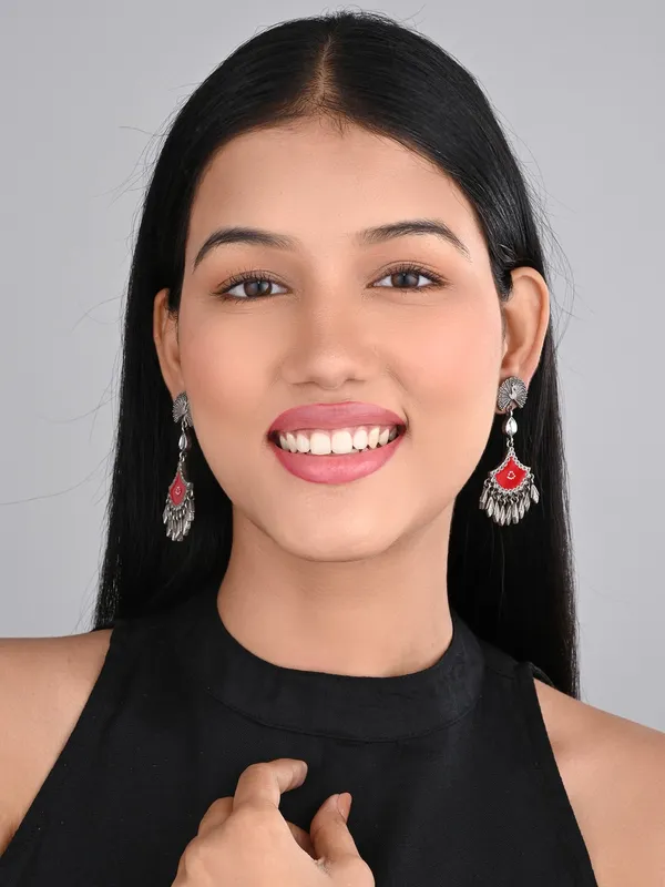 Silver_Oxidised_finish_hand_painted_drop_earring