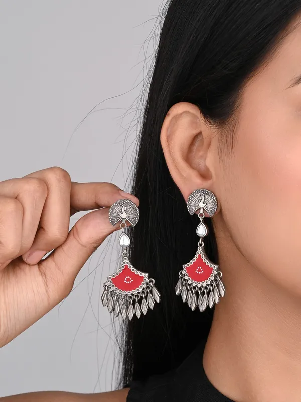 Silver_Oxidised_finish_hand_painted_drop_earring