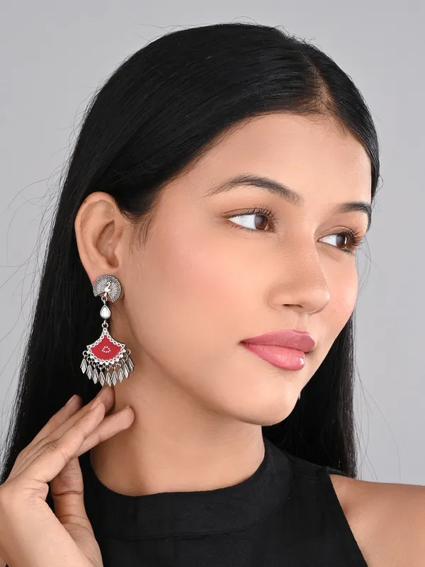 Silver_Oxidised_finish_hand_painted_drop_earring