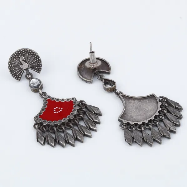 Silver_Oxidised_finish_hand_painted_drop_earring