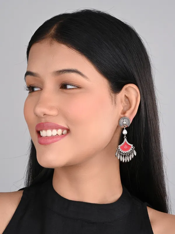 Silver_Oxidised_Finish_Hand_Painted_Drop_Earring