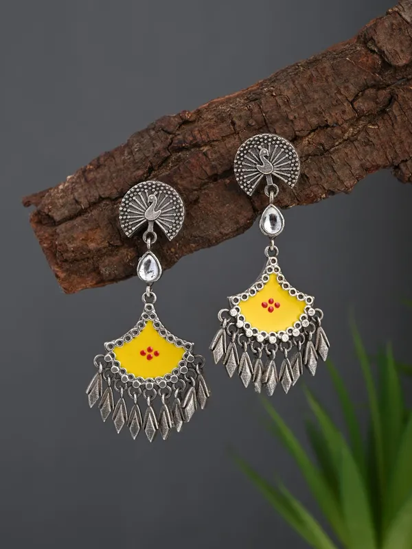 Silver_Oxidised_finish_hand_painted_drop_earring