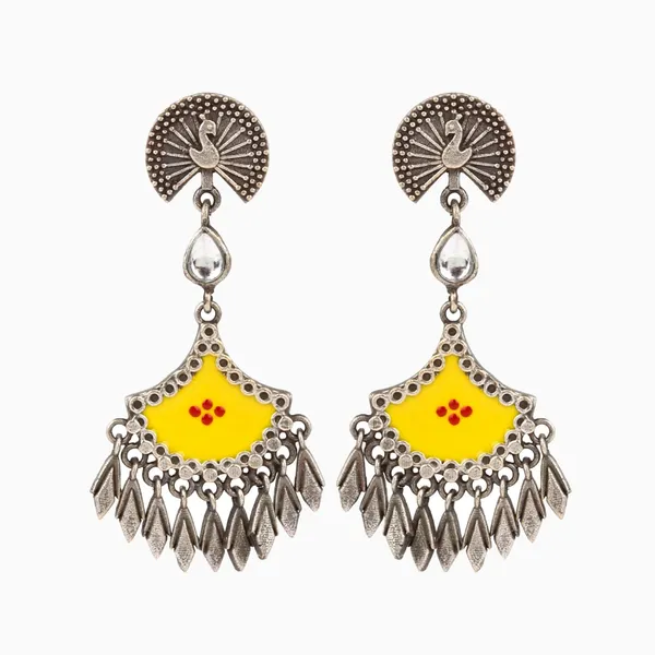 Silver_Oxidised_finish_hand_painted_drop_earring