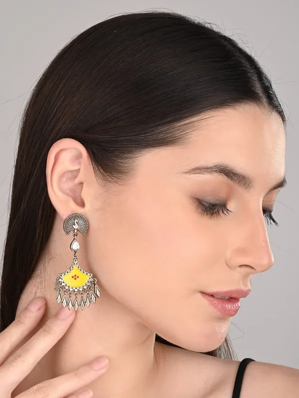 Silver_Oxidised_Finish_Hand_Painted_Drop_Earring