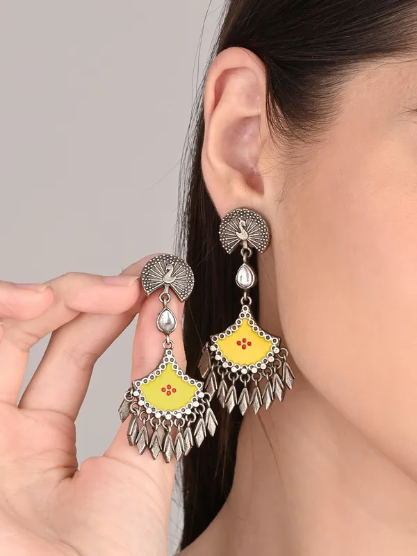 Silver_Oxidised_Finish_Hand_Painted_Drop_Earring