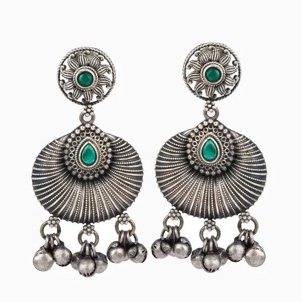 Silver_Oxydised_finish_Carved_drop_Earring