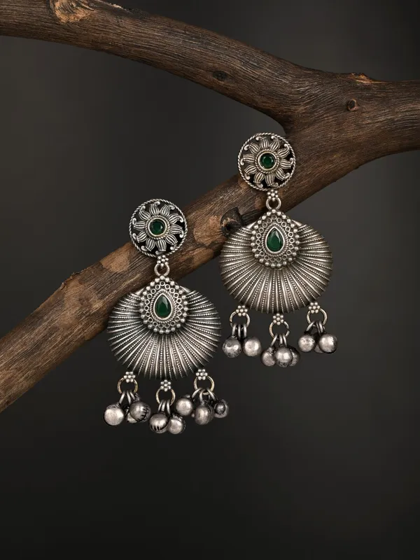 Silver_Oxydised_finish_Carved_drop_Earring