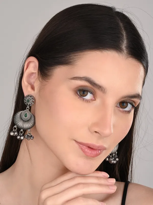 Silver_Oxydised_finish_Carved_drop_Earring