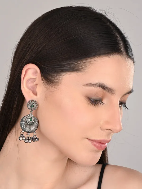 Silver_Oxydised_finish_Carved_drop_Earring