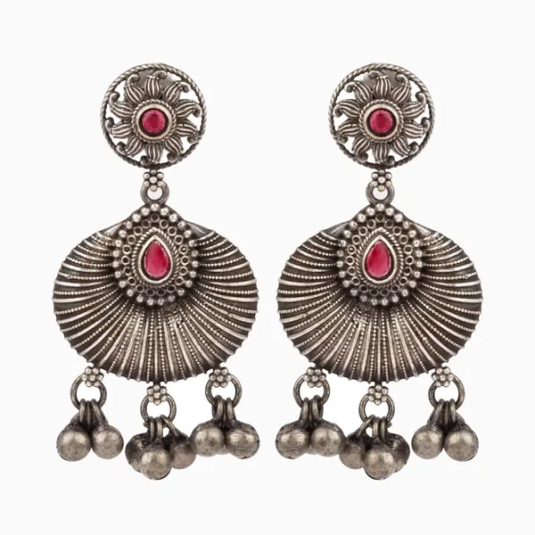 Silver_Oxydised_finish_Carved_drop_Earring