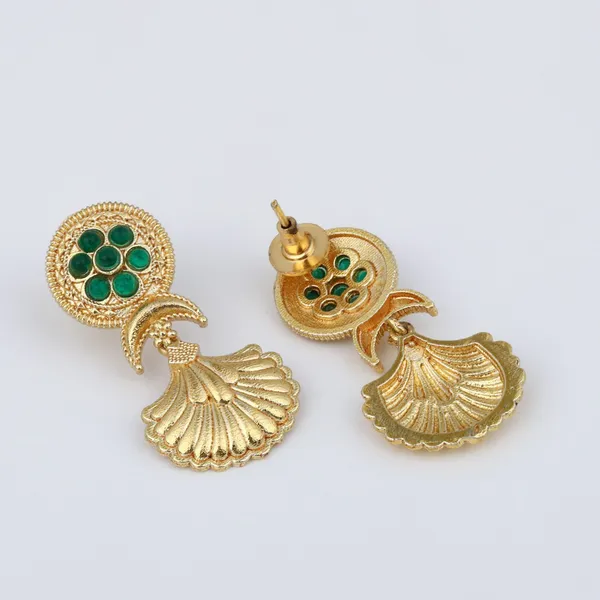 Gold-Plated_Drop_Earrings_with_Green_AD_Stone