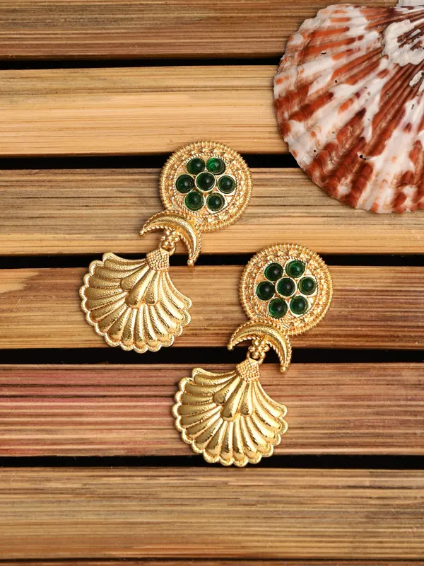 Gold-Plated_Drop_Earrings_with_Green_AD_Stone