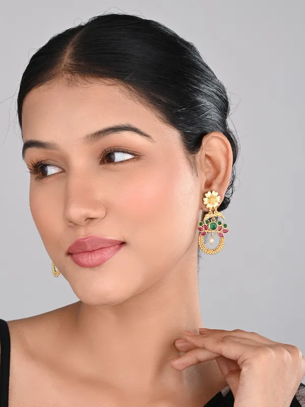 Gold-Plated_Drop_Earrings_with_Green_&_Red_AD_Stones