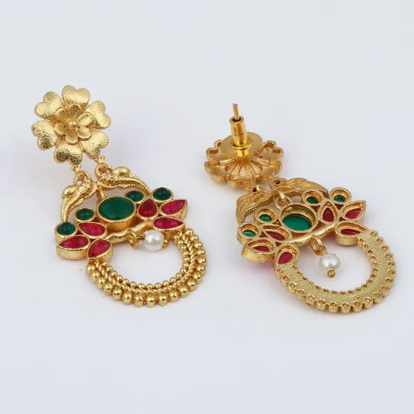 Gold-Plated_Drop_Earrings_with_Green_&_Red_AD_Stones