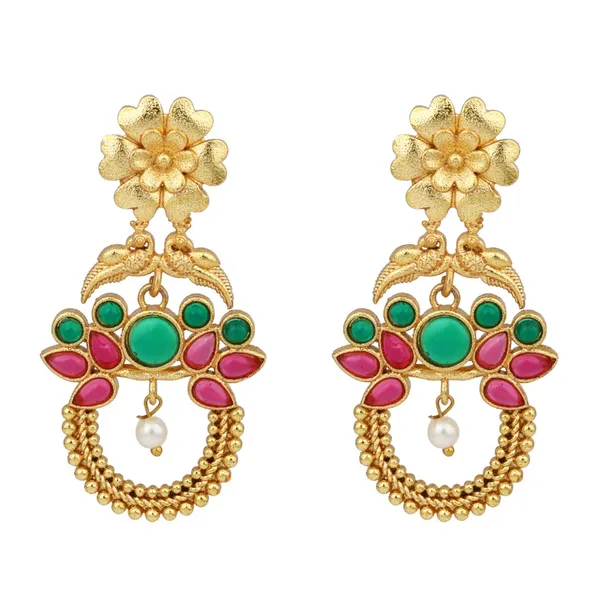 Gold-Plated_Drop_Earrings_with_Green_&_Red_AD_Stones