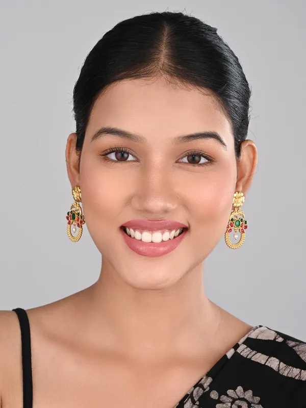 Gold_Plated_Drop_Earrings_With_Green_&_Red_Ad_Stones