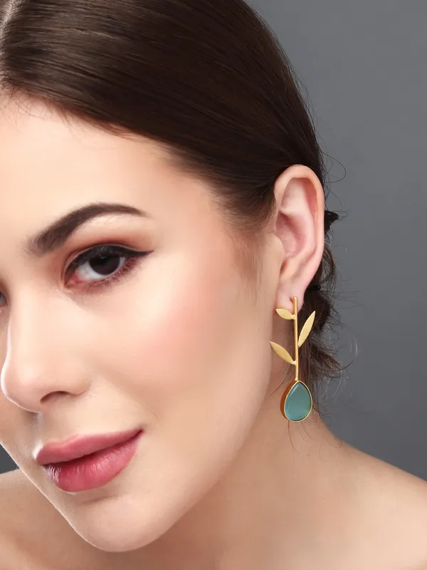 Gold_Finish_Aqua_Leaf_Drop_Earrings