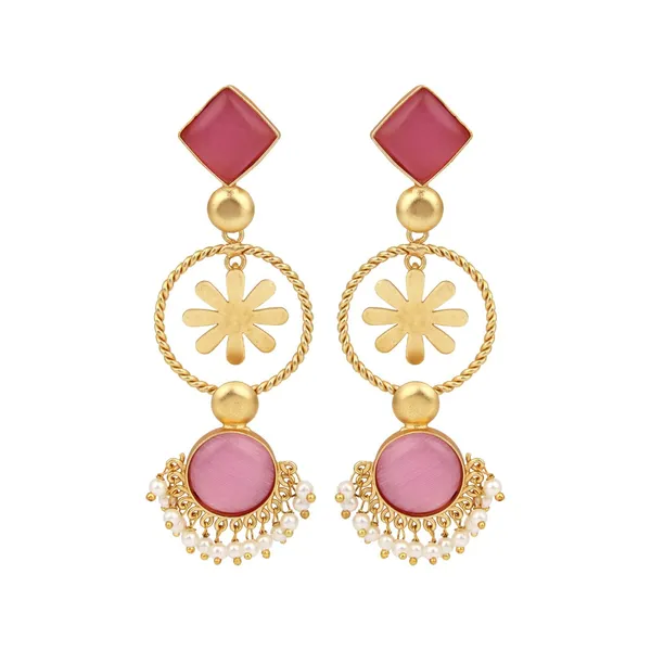 Gold_Finish_Pink_Floral_Drop_Earrings