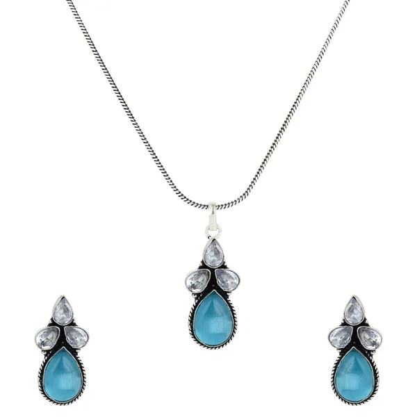 Silver_Oxydised_Delicate_AD_stone_Pendant_Set