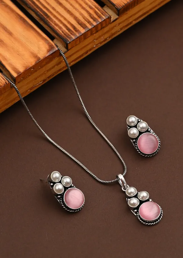 Silver_Oxydised_Delicate_AD_stone_Pendant_Set