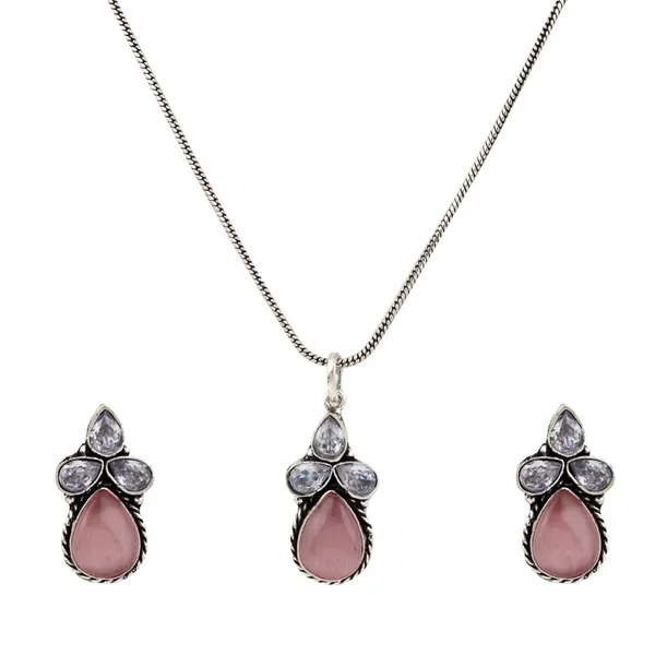 Silver_Oxydised_Delicate_Ad_Stone_Pendant_Set