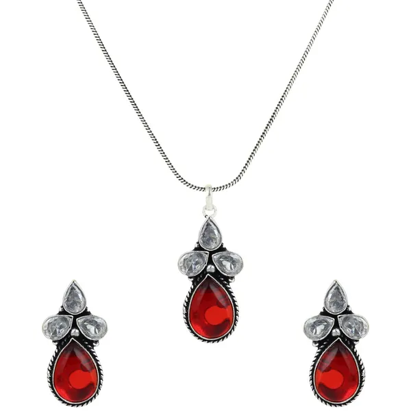 Silver_Oxydised_Delicate_AD_stone_Pendant_Set