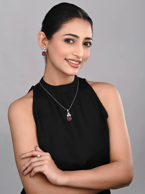 Silver_Oxidised_finish_Pearl_&_Stone__pendant_Set_Blue