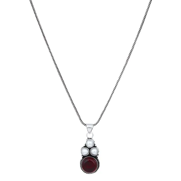 Silver_Oxidised_finish_Pearl_&_Stone__pendant_Set_Blue