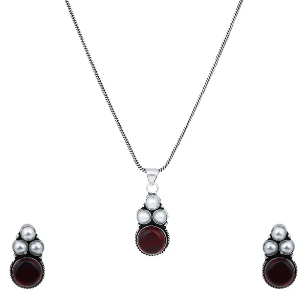 Silver_Oxidised_Finish_Pearl_&_Stone_Pendant_Set_Blue